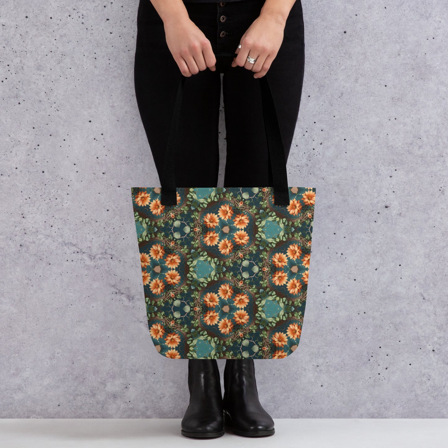 Orange Flower and Vines Tote Bag