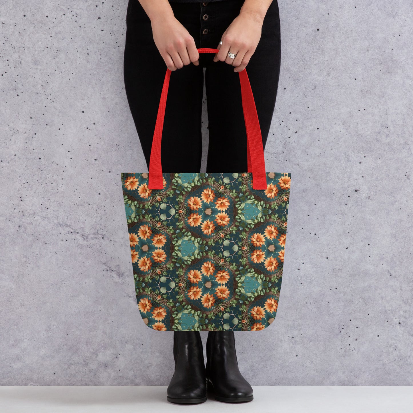 Orange Flower and Vines Tote Bag
