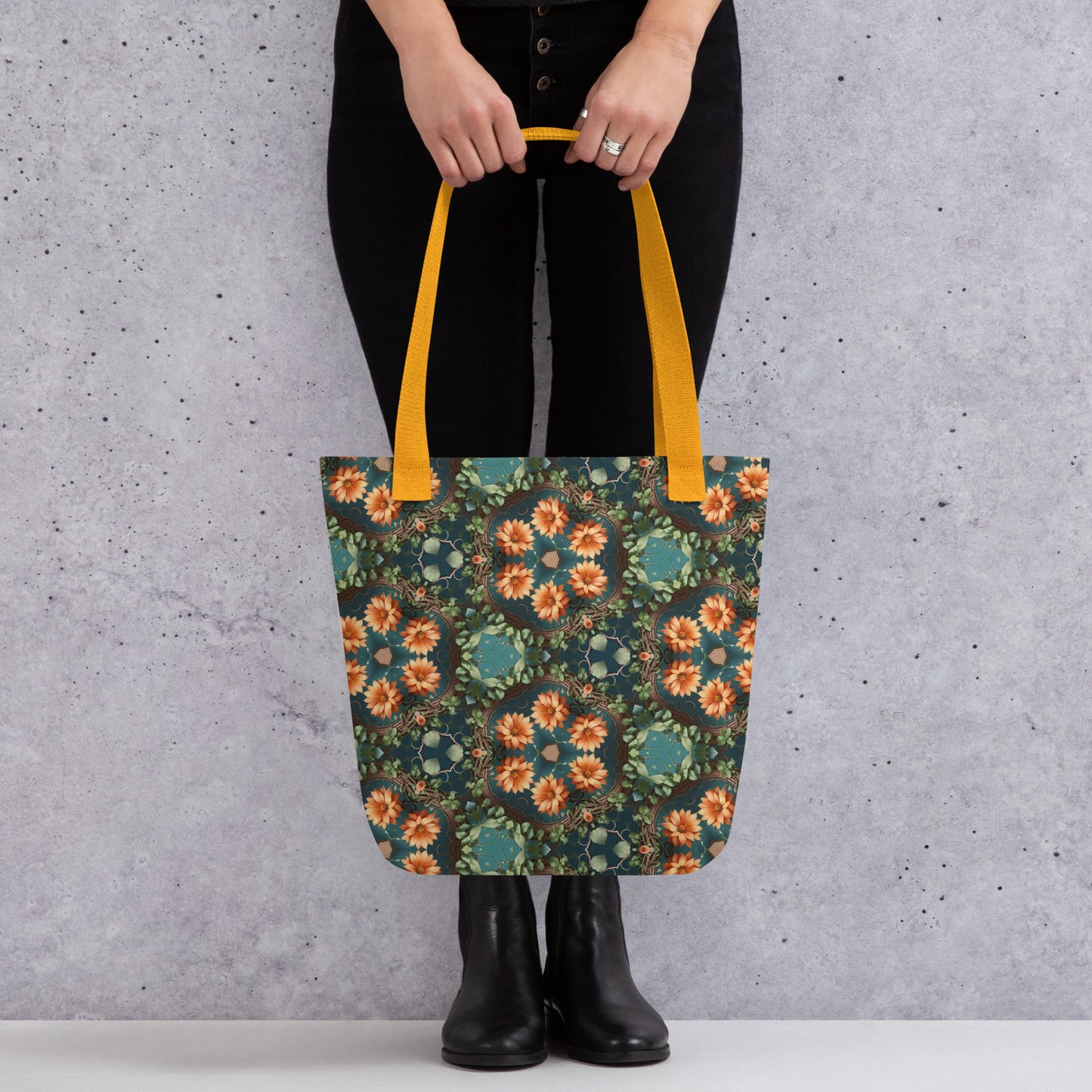 Orange Flower and Vines Tote Bag