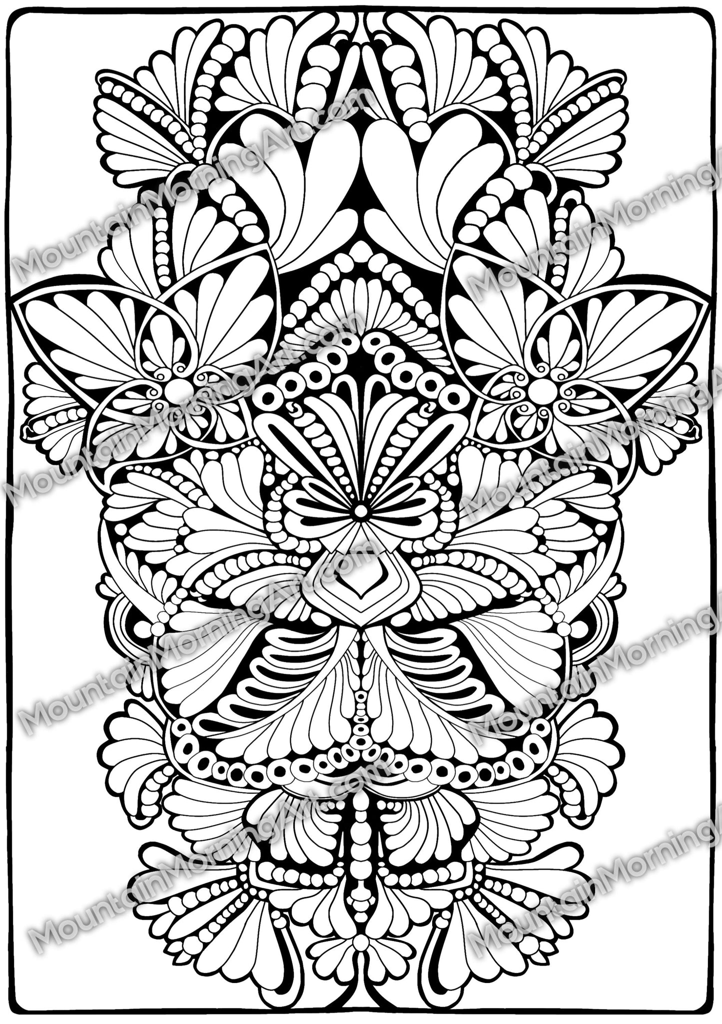 Abstract Butterfly • Coloring Page • B&W and Grayscale • Hand Drawn