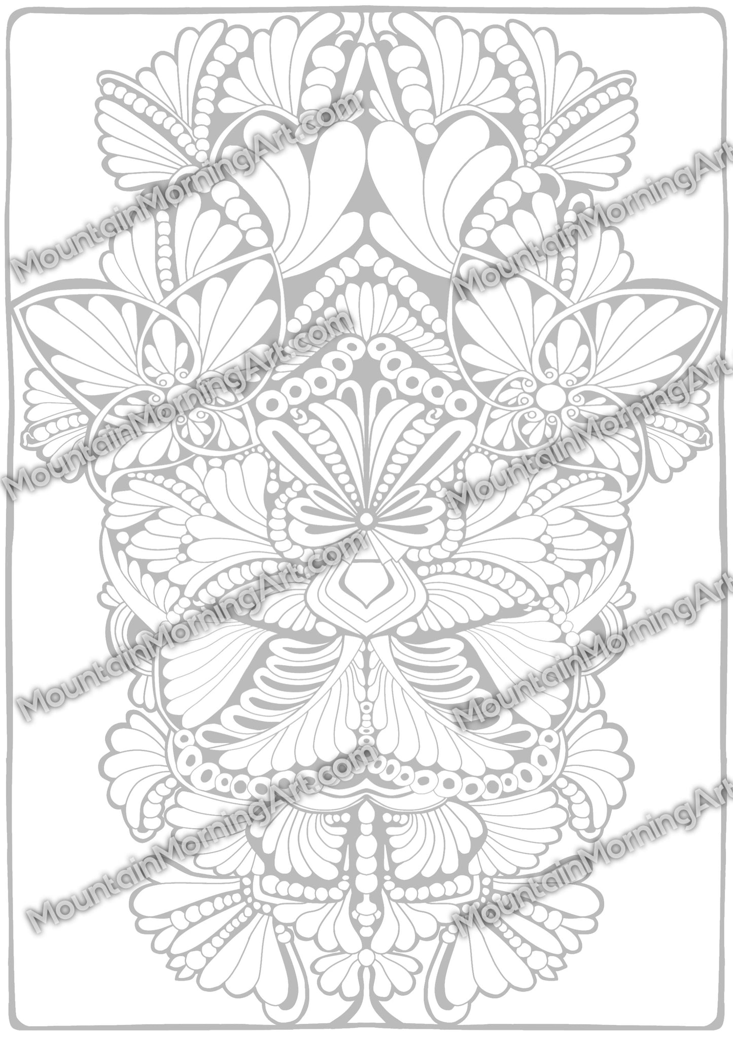 Abstract Butterfly • Coloring Page • B&W and Grayscale • Hand Drawn