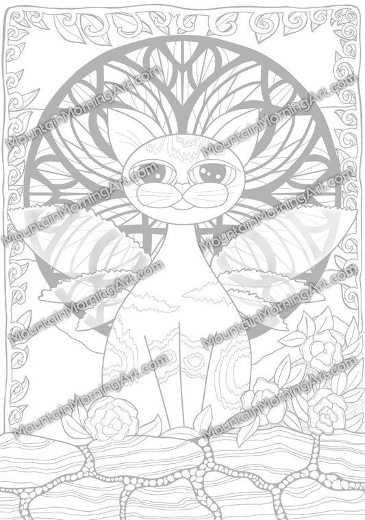 ROSE, The CAT In Her GARDEN Coloring Page