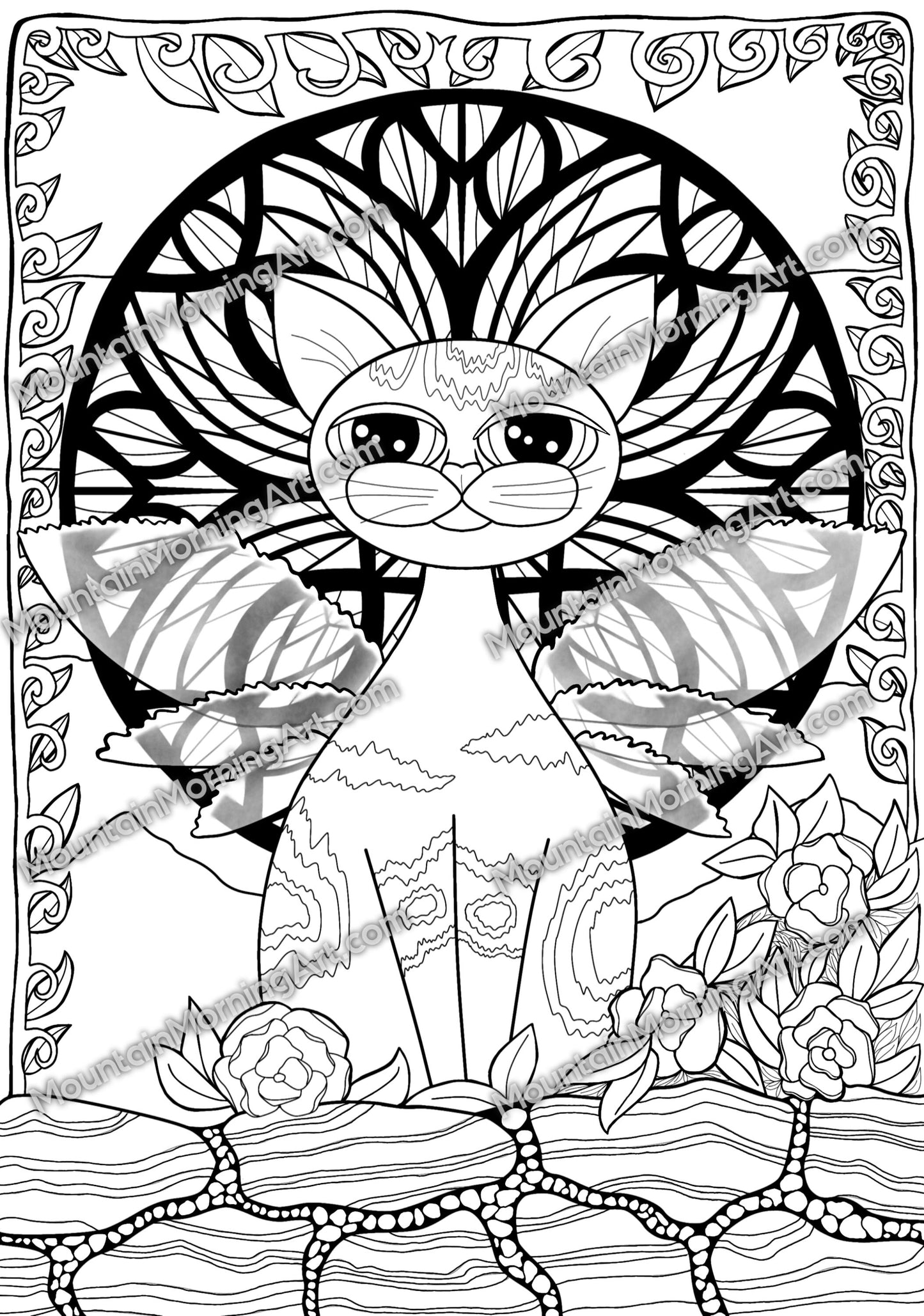 ROSE, The CAT In Her GARDEN Coloring Page